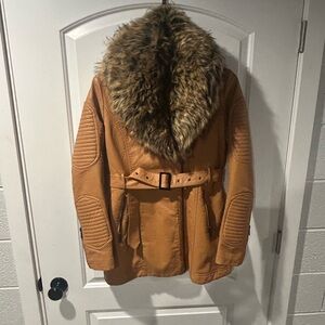 Tan Fur Collar Leather Jacket